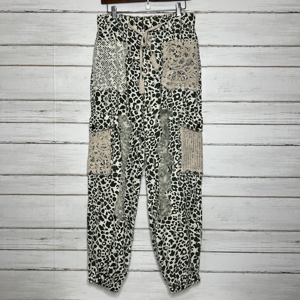 POL Leopard Patchwork Pants Crochet Lace Boho Cot… - image 2